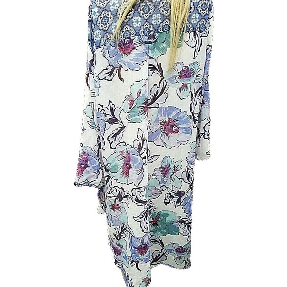 HOPE SPRINGS XL Tunic Oversized Sl Sheer Blue Floral Long Boho Hippie - Picture 7 of 10